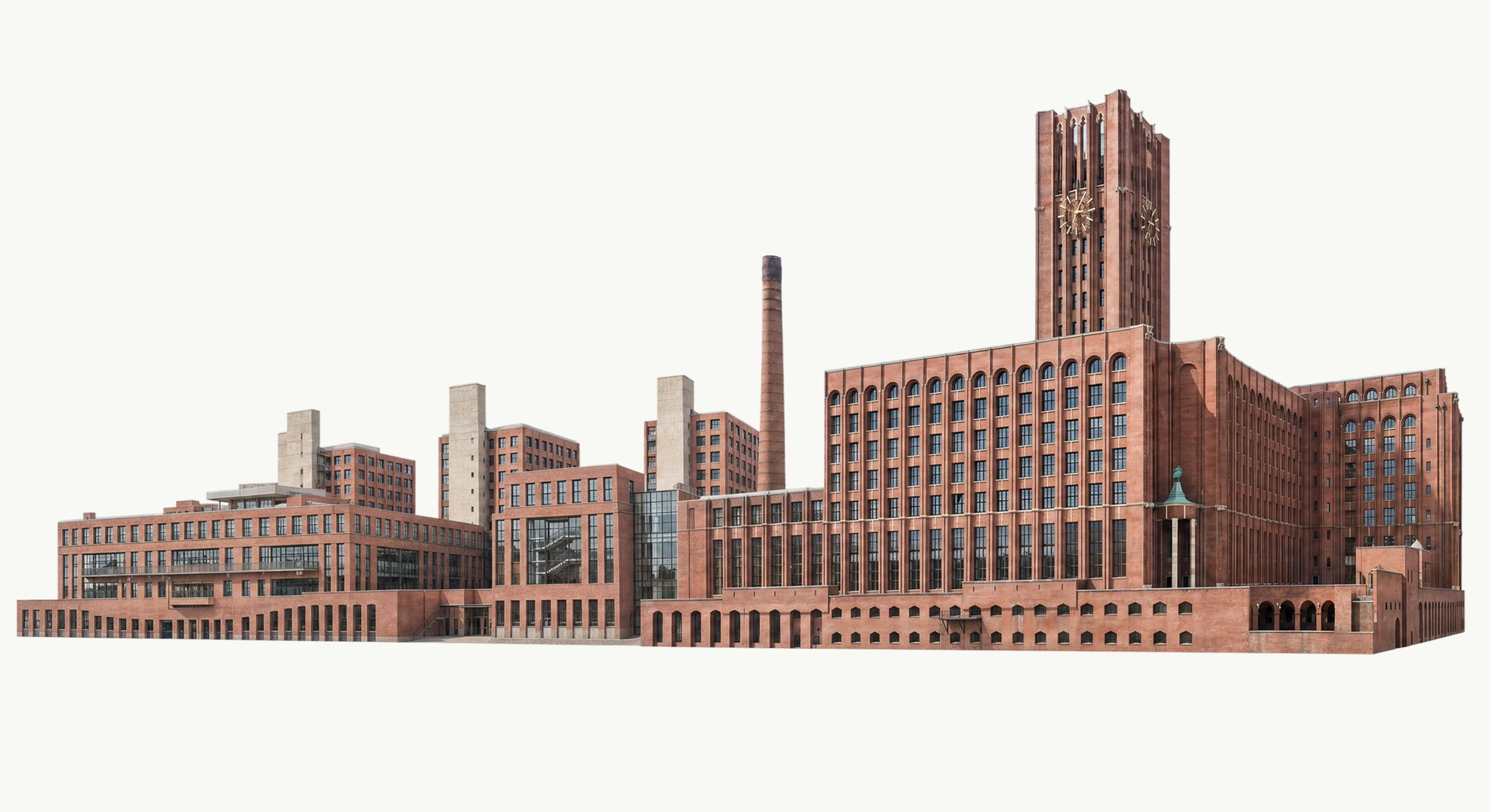 Freigestellter 3D-Render des Ullsteinhauses mit Turm